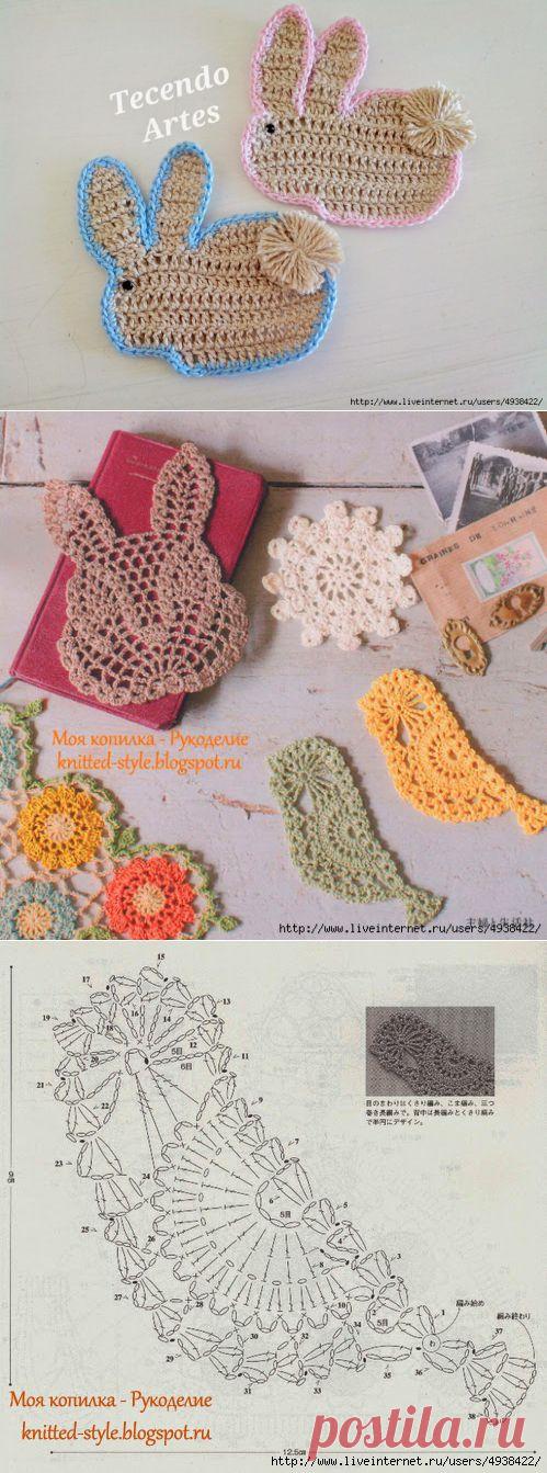 Симпатичные кролики,зайчик и птичка для аппликации. Фото + схема.