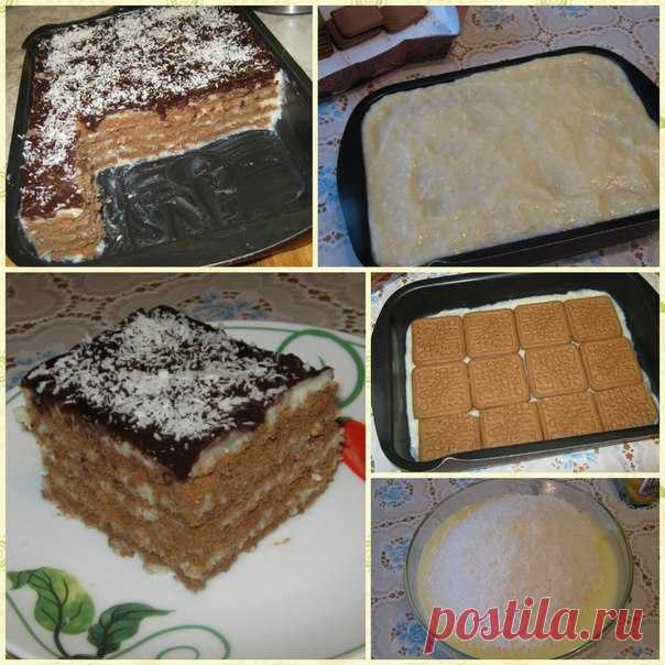 Торт без выпечки.

Форма 18х24 см.

500-600 г печенья(лучше шоколадного), 800 мл молока, 2 яйца, 1 ст. сахара, 150г кокосовой стружки, 4 ст. л. кукурузного крахмала (или картофельного, или муки), ванилин, 50-200 г сливочного масла(сколько хотите).
Показать полностью…