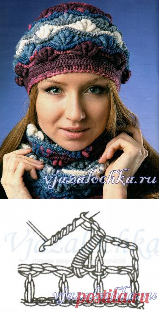 Берет и бактус крючком из витых столбиков