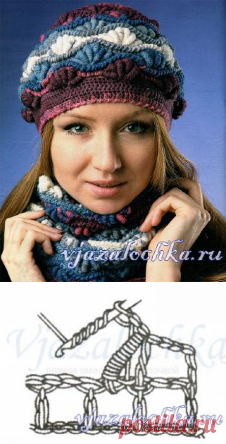 Берет и бактус крючком из витых столбиков