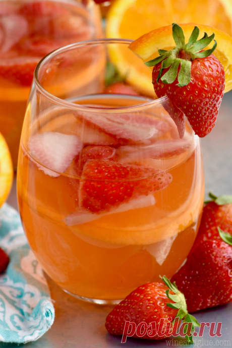 Sunset Sangria - Wine & Glue This Sunset Sangria is made with orange, strawberry, rum and will quickly become a favorite!