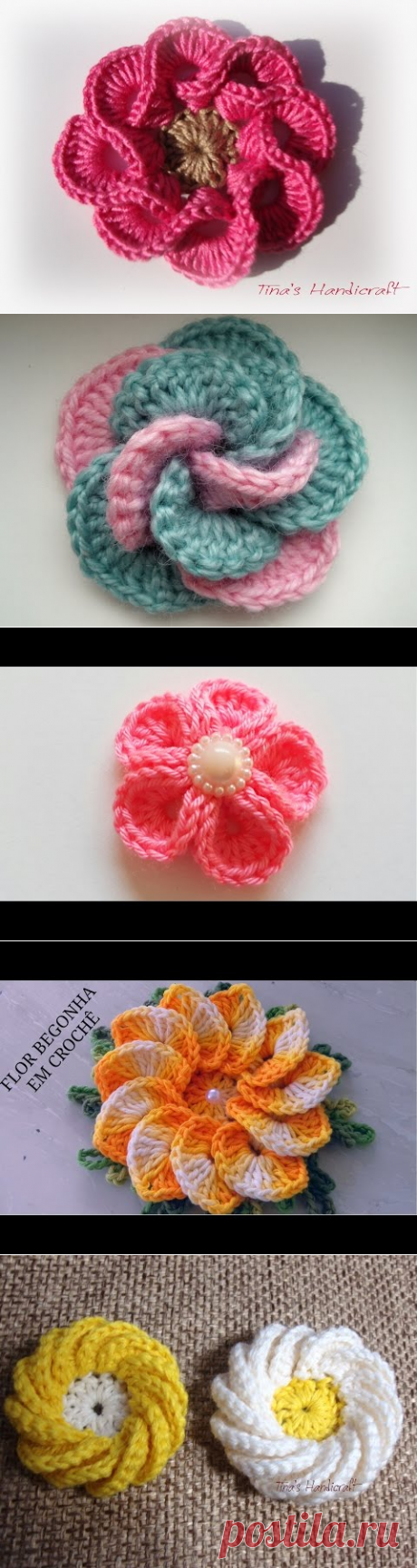 3D crochet flowers multi petals - 1 - YouTube