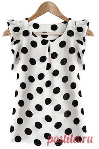 Trendy Scoop Neck Polka Dot Flounce Blouse For Women Blouses | RoseGal.com