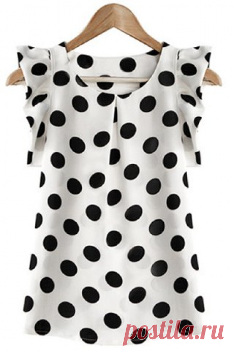 Trendy Scoop Neck Polka Dot Flounce Blouse For Women Blouses | RoseGal.com