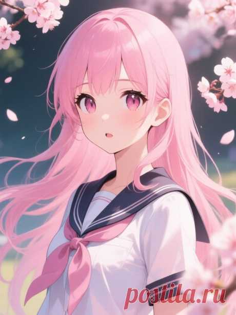 Девушка в школьной форме на фоне цветущей сакуры. Генерация из нейросети Qwen images Ai - Qwen Images примеры промтов - Форум ИИ о нейросетях - Yes Ai