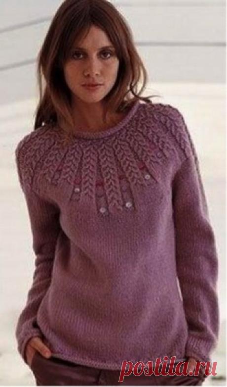 Любителям круглых кокеток Понравился вот такой пуловер. Возмодно кому-то&nbsp;пригодится. К сожалению, описание не очень четкое, но это то, что было на сайте.