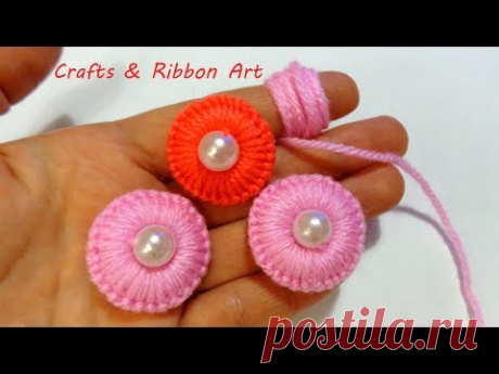 Woolen Flower| Easy Flower Embroidery Trick| Sewing Hack| Handmade Woolen Tread Flower Making Idea