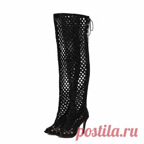 Бедренной кости Высокие Гладиатор Сандалии Сапоги Женщин Сексуальный Peep Toe Сетчатой вырез Над Коленом Сапоги Высокие Сандалии Пятки Плюс Размер 32 46 купить на AliExpress