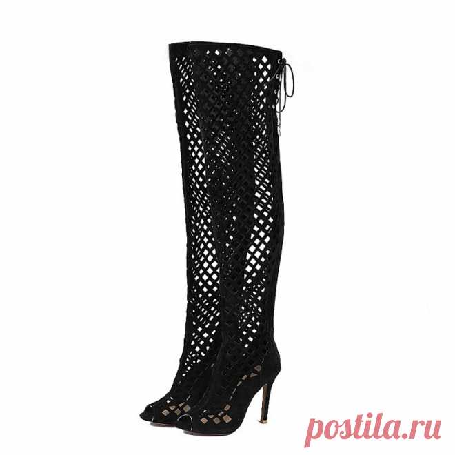 Бедренной кости Высокие Гладиатор Сандалии Сапоги Женщин Сексуальный Peep Toe Сетчатой вырез Над Коленом Сапоги Высокие Сандалии Пятки Плюс Размер 32 46 купить на AliExpress