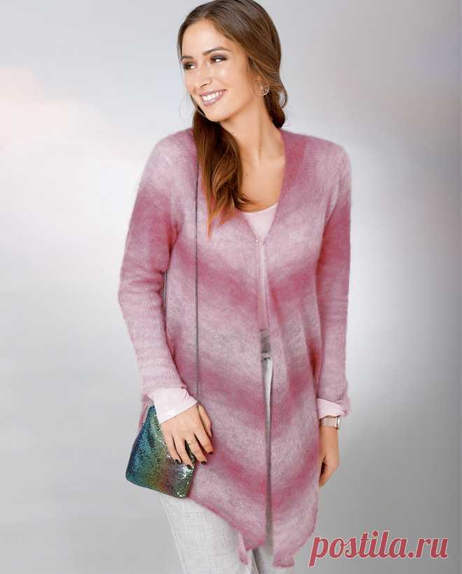 Розовый кардиган из пряжи секционного крашения - схема вязания спицами. Вяжем Кардиганы на Verena.ru