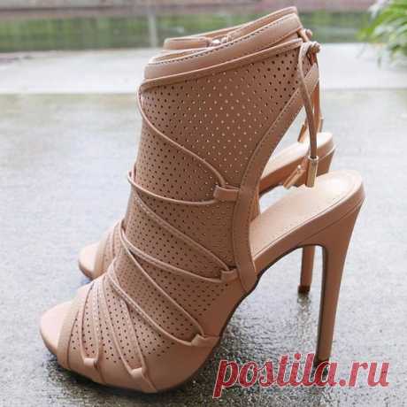 Open Toe Cross String Lace Heels