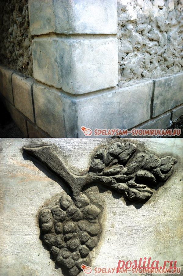 Очень красивое украшение забора из цементных декораций