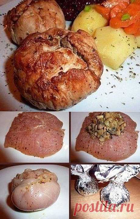 Курица с грибами или куриные бомбочки.