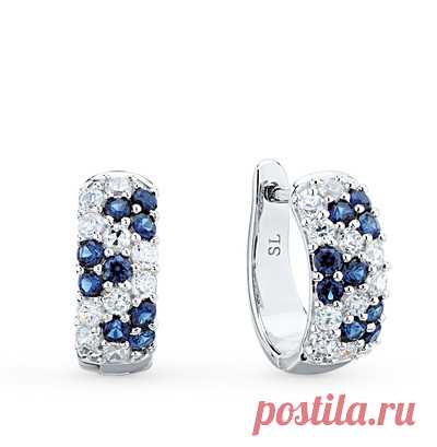 Серебряные серьги с сапфирами: белое серебро 925 пробы, сапфир — купить в интернет-магазине SUNLIGHT, фото, артикул 56512