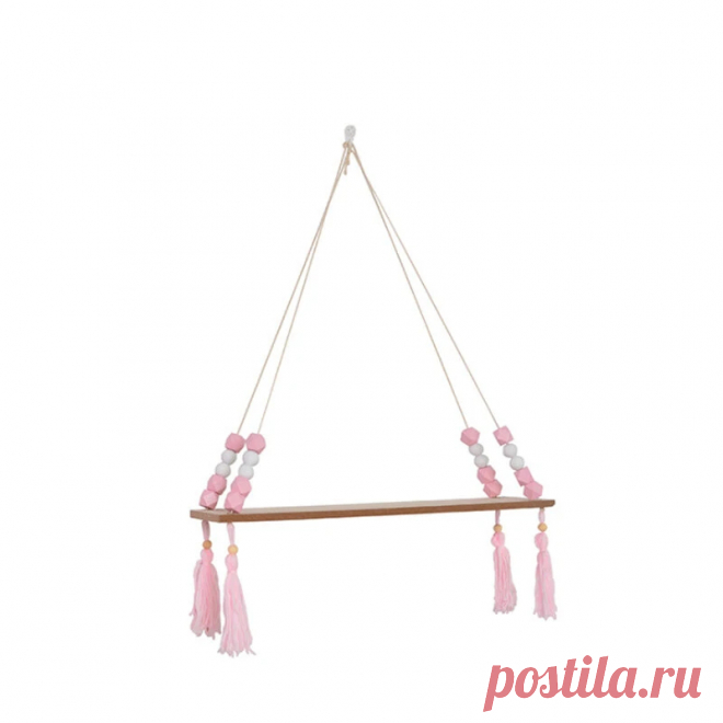 Nordic wood wall mounted shelf beads board tassels hanging storage shelf floating rack book holder bookshelf home office decor Sale - Banggood.com