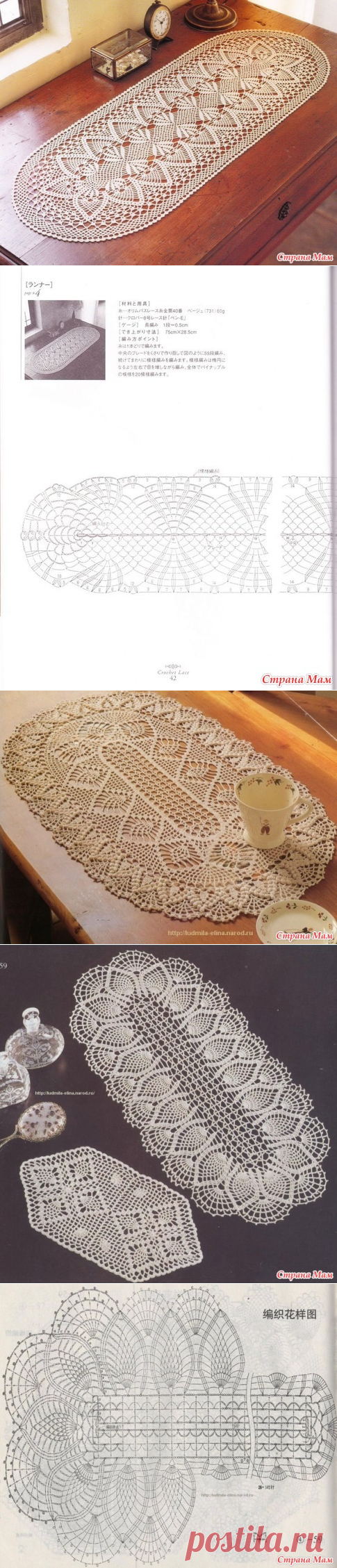 Вязание крючком. Дорожки, овальные салфетки (схемы) - Страна Мам