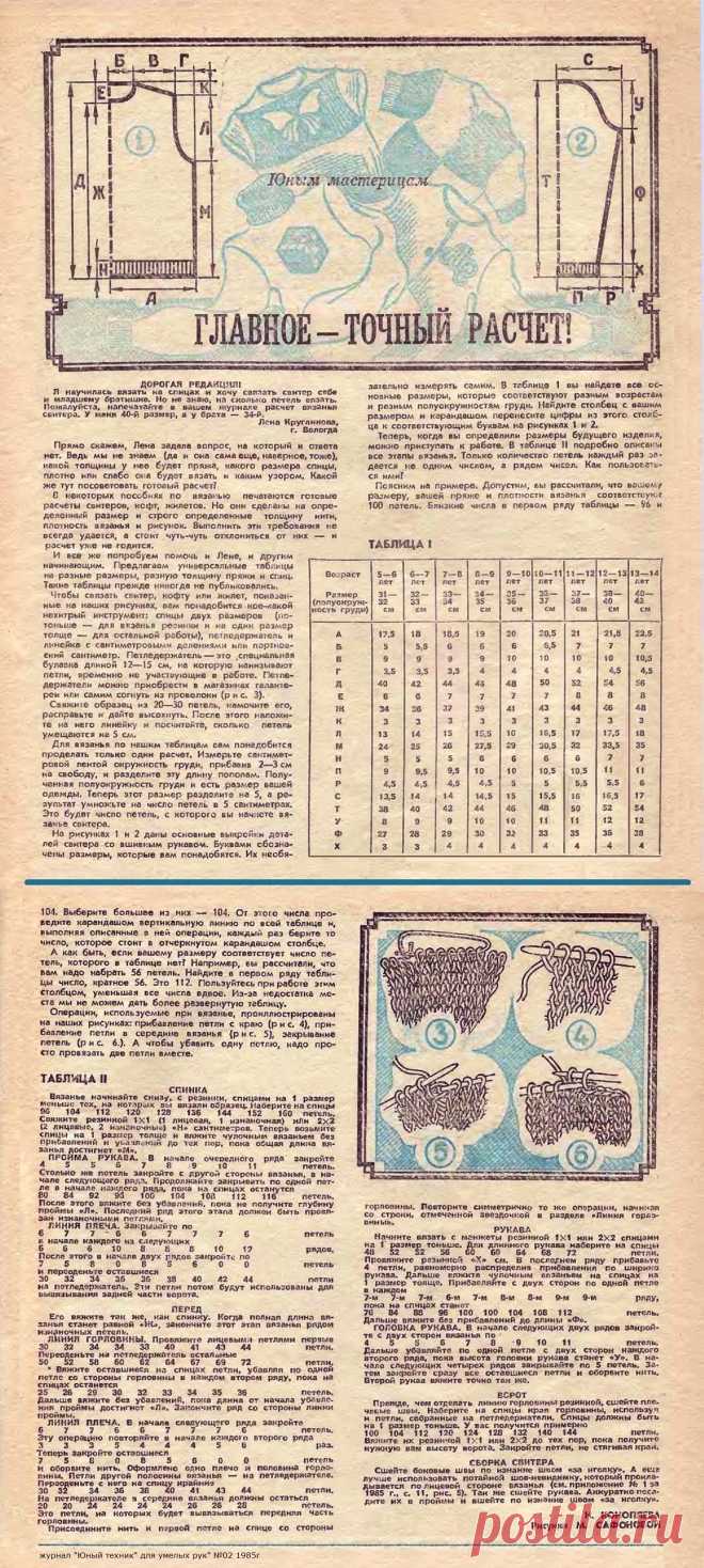 Таблицы для расчета вязания детской одежды