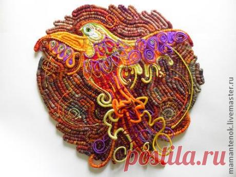 декоративное панно &quot;Птица Феникс&quot; - коричневый,желтый,птица феникс,символика