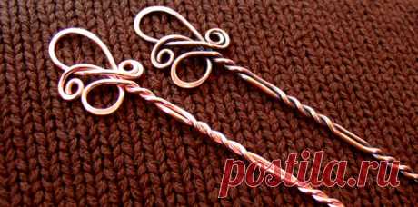 Elegant Copper Twist Shawl Pin Hand and Heat от spindlecatstudio