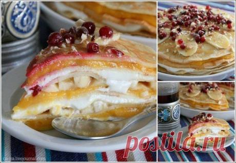 Блинный пирог с тремя начинками