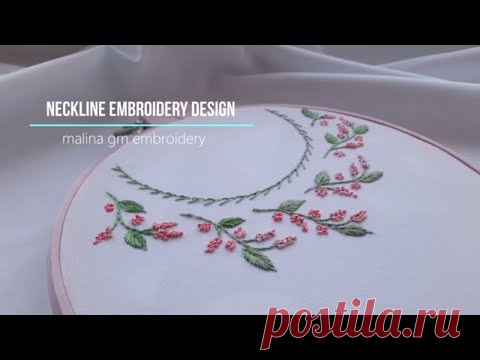 Neckline embroidery design Simple stitches French knot Stem & Satin stitches