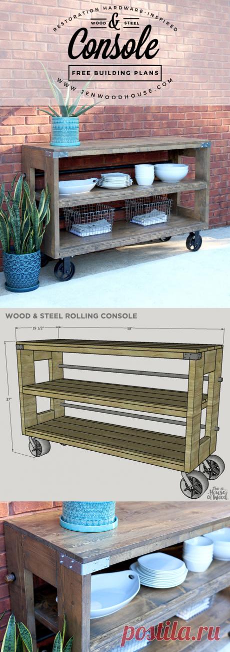 Restoration Hardware Wood and Steel Console