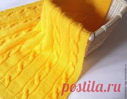 Детский плед "Цыплячий пух" вязаный спицами из мохера - желтый, плед, плед детский