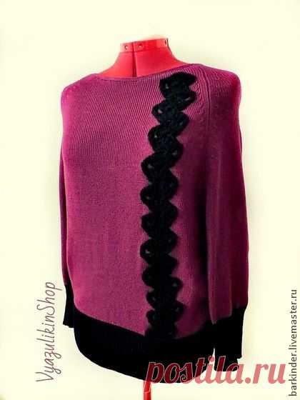 Вязаный пуловер "Рива " - фуксия,однотонный,туника,туника вязаная,вязаная туника