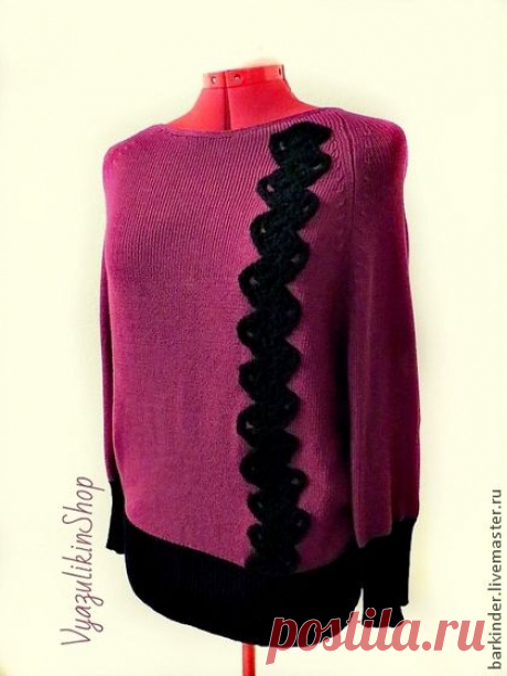 Вязаный пуловер &quot;Рива &quot; - фуксия,однотонный,туника,туника вязаная,вязаная туника