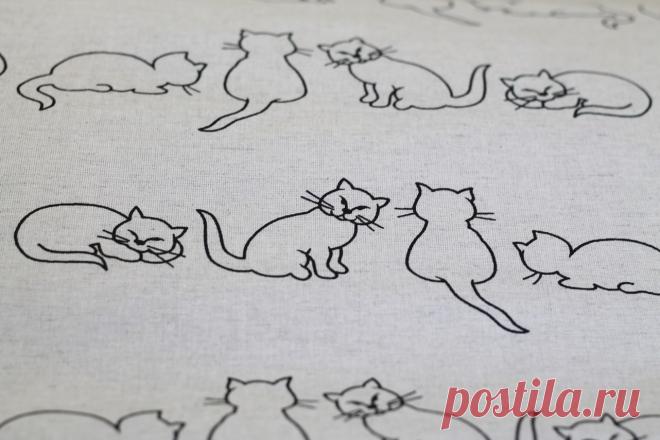 Ткань льняная рис. Коты