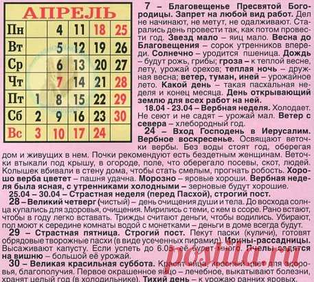 приметы на апрель2016г