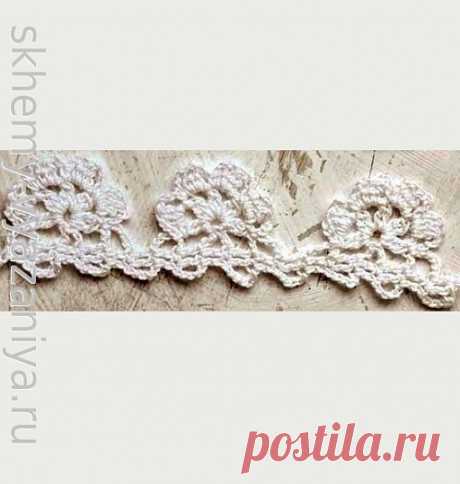 Узор крючком: кайма с цветами из пышных столбиков | Схемы-Вязания.ру