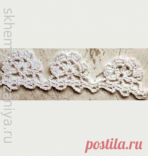 Узор крючком: кайма с цветами из пышных столбиков | Схемы-Вязания.ру