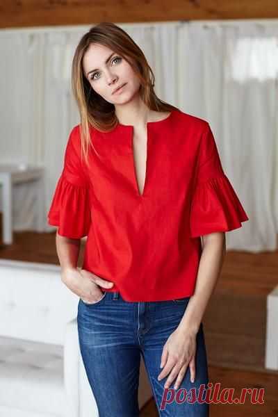 (13) Mod Ruffle Top - Red