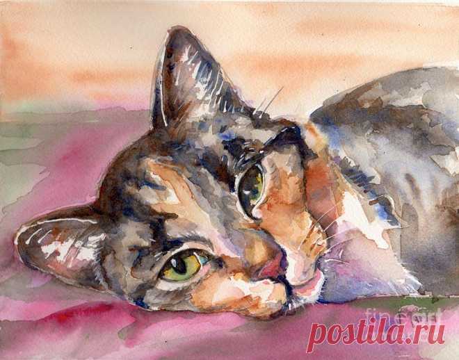Calico Kitty by Maria Reichert Calico Kitty Painting by Maria Reichert