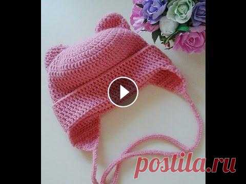 Детская шапка с ушками, крючком Детская шапка с ушками, крючком...