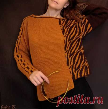 «Дижон»: горчичный и коричневый, косы и интарсия, асимметрия и Color block, поперёк и вдоль. Спицы 2.5 
#вяжутулитки