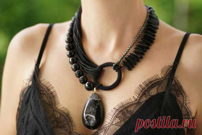 Большой черный оникс агат гематит кулон ожерелье 30-й 50-й | Etsy