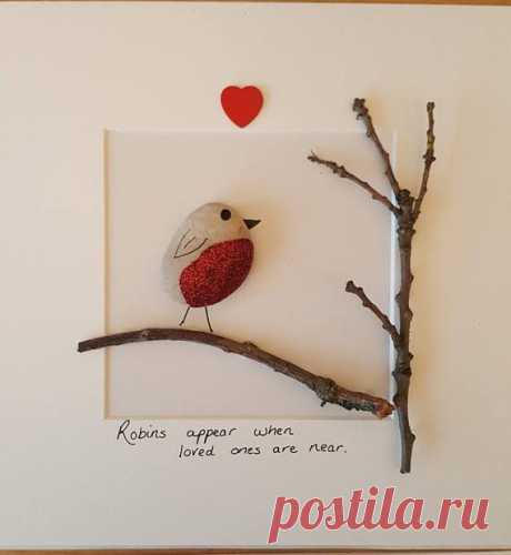 Pebble art ROBIN box frame picture