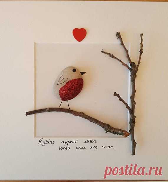 Pebble art ROBIN box frame picture