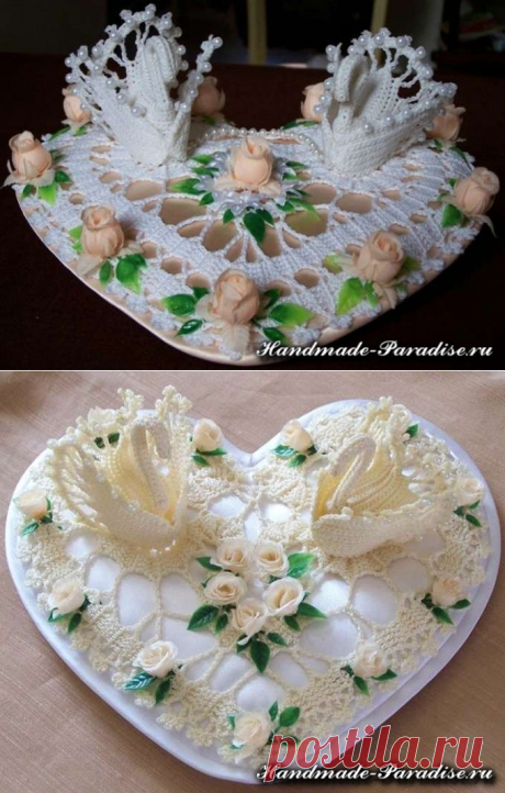 Свадебная подушечка для колец крючком - Handmade-Paradise