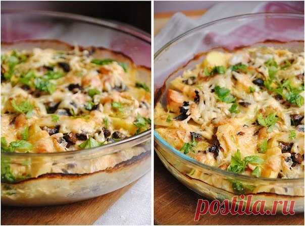 Как приготовить картофельный гратен с курицей и грибами - рецепт, ингредиенты и фотографии