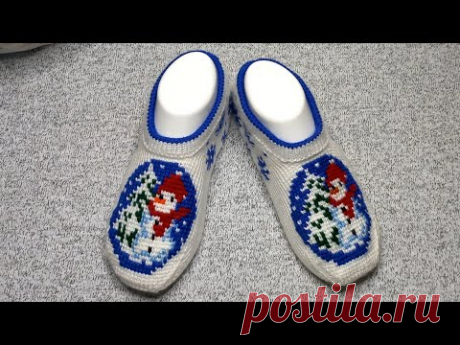 Тапочки "Снеговик" тунисским вязанием☃️