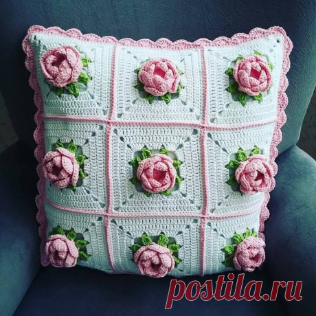 .ПЛЕД И ПОДУШКА "РОЗОЧКА".МК.