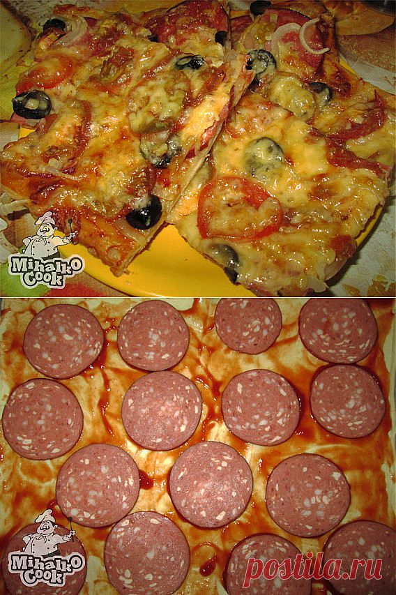 Пицца с колбасой пепперони.