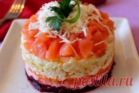 Сёмга на шубке — салат из соленой красной рыбы « Рецепты вкусных салатов