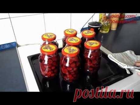 Консервирование вишен без сахара в собственном соку. Canned cherries without sugar