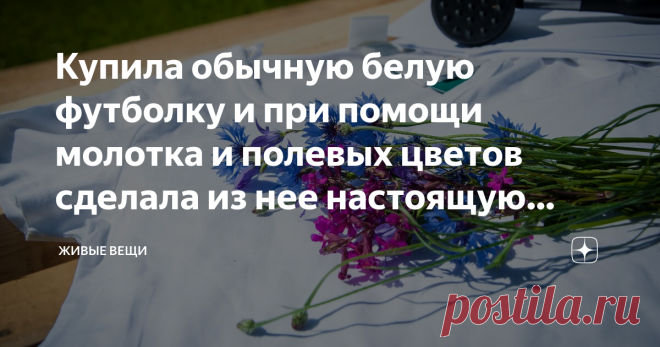 Купила обычную белую футболку и при помощи молотка и полевых цветов сделала из нее настоящую красоту! Пробовали ли вы красить одежду живыми цветами? Нет? Сейчас я расскажу вам, как это можно сделать.
Вспомните для начала, как отстирывали светлые штаны с зелеными коленками после травы))) У меня не получалось без кучи манипуляций и химии это сделать, потому как растительные пигменты окрашивают ну очень стойко. Это нам и поможет добиться нужного результата, ведь пачкать вещи травой мы будем
