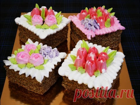 ЦВЕТЫ из крема МК по украшению пирожных МИНИ ТОРТИКИ