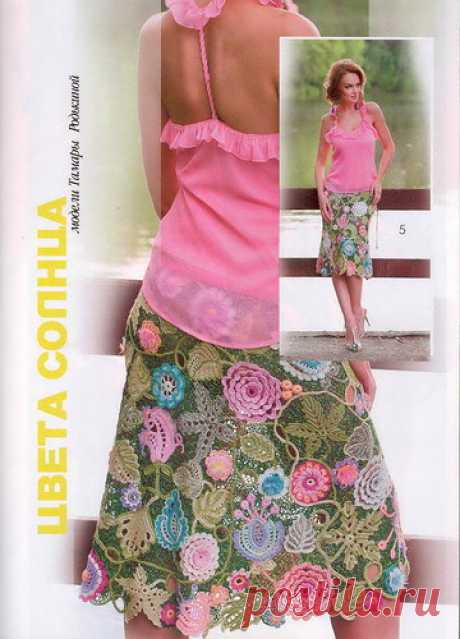 Юбка крючком из цветочных мотивов. Вязание крючком ирландское кружево юбки |